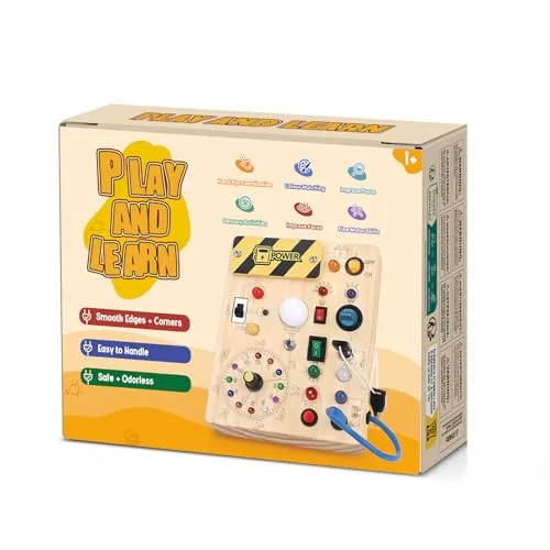 Giochi Montessori 1 anno per Bambini Montessori Busy Board Giochi Legno con 10 Interruttori e 23 luci LED Giochi Sensoriali Giocattolo sensoriale di apprendimento Adatto per 1 2 3 4 anni Bambin