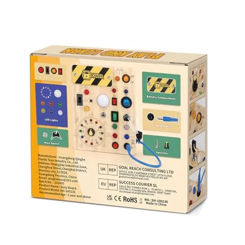 Giochi Montessori 1 anno per Bambini Montessori Busy Board Giochi Legno con 10 Interruttori e 23 luci LED Giochi Sensoriali Giocattolo sensoriale di apprendimento Adatto per 1 2 3 4 anni Bambin