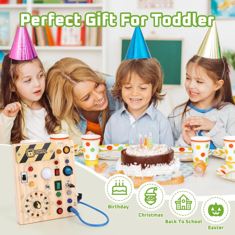 Giochi Montessori 1 anno per Bambini Montessori Busy Board Giochi Legno con 10 Interruttori e 23 luci LED Giochi Sensoriali Giocattolo sensoriale di apprendimento Adatto per 1 2 3 4 anni Bambin