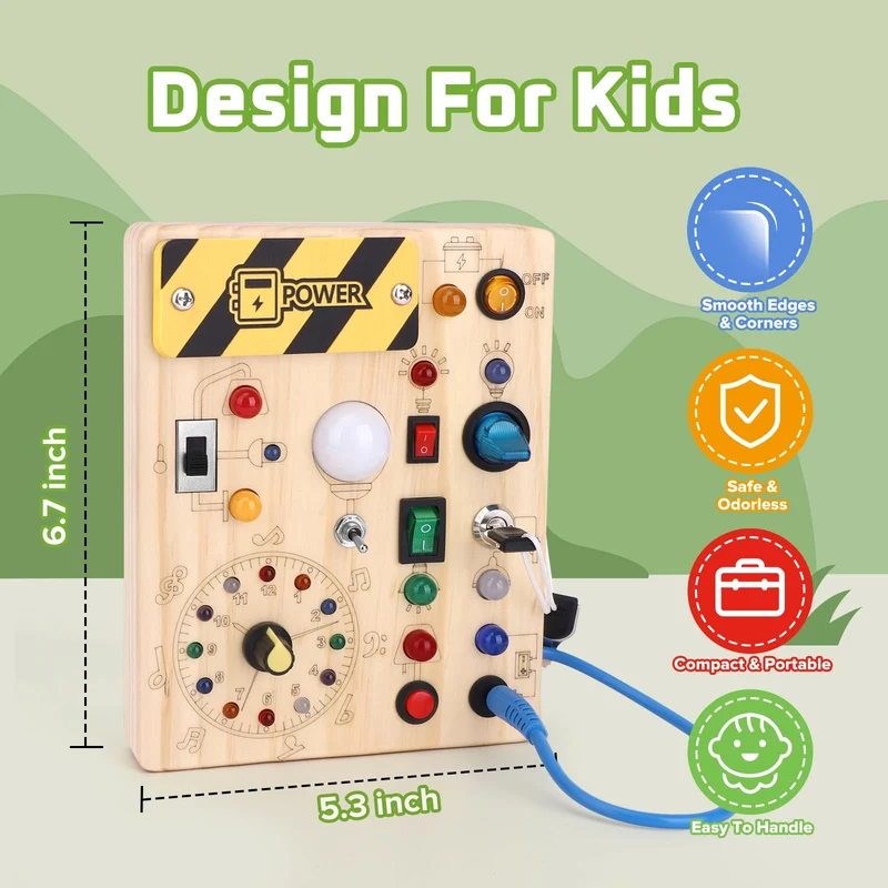 Giochi Montessori 1 anno per Bambini Montessori Busy Board Giochi Legno con 10 Interruttori e 23 luci LED Giochi Sensoriali Giocattolo sensoriale di apprendimento Adatto per 1 2 3 4 anni Bambin
