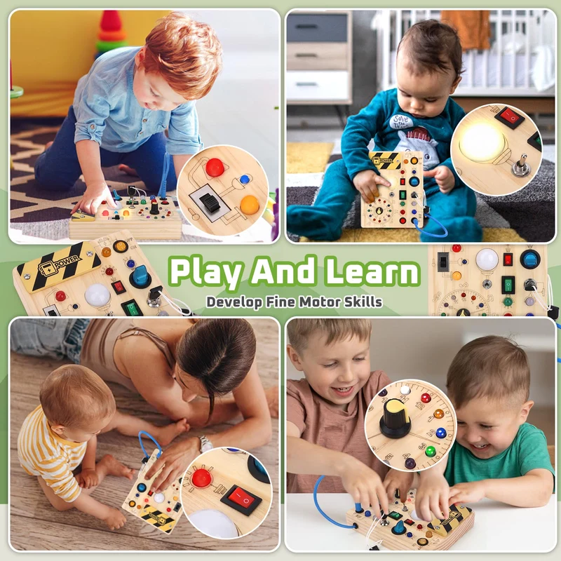 Giochi Montessori 1 anno per Bambini Montessori Busy Board Giochi Legno con 10 Interruttori e 23 luci LED Giochi Sensoriali Giocattolo sensoriale di apprendimento Adatto per 1 2 3 4 anni Bambin