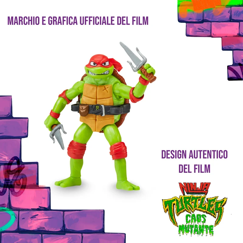 Giochi Preziosi - Raffaello Tartarughe Ninja Caos Mutante, Raffaello in versione Action Figure Base Articolata da 12 cm, Personaggio con Armi da Combattimento, Per Bambini dai 4 anni