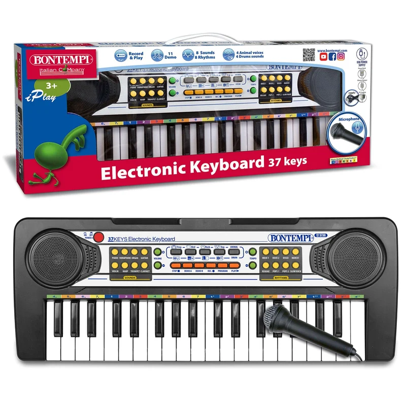 Bontempi | PlayKeys - Tastiera Giocattolo a 37 Tasti per Piccoli Musicisti con Passo Mini e Microfono, 425x160x50 mm