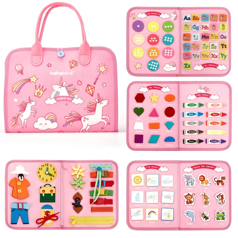 hahaland Busy Board Montessori 2 3 4 Anni, Gioco Educativo per Bambina, Giochi Bimba Pannello Sensoriale Regalo Bambino 2 3 4 Anni