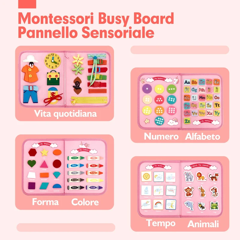 hahaland Busy Board Montessori 2 3 4 Anni, Gioco Educativo per Bambina, Giochi Bimba Pannello Sensoriale Regalo Bambino 2 3 4 Anni
