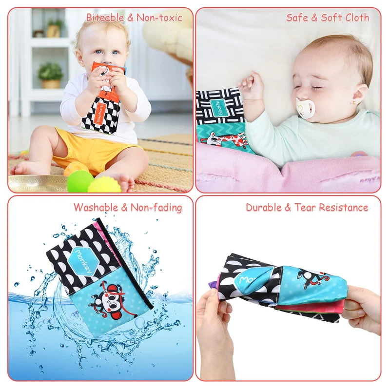 BelleStyle Giochi Montessori Neonato 0 3 6 12 Mesi, Libri di Stoffa con Specchio per Bambini, Sensoriali Morbidi di attività Giocattoli Educativi Interattivo Regali