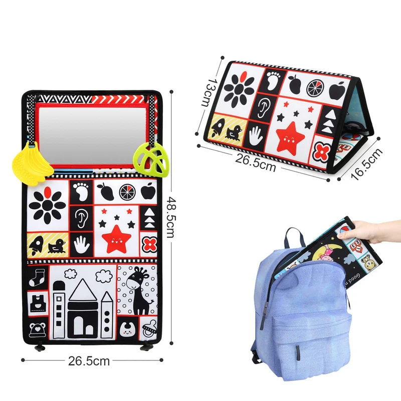 BelleStyle Giochi Montessori Neonato 0 3 6 12 Mesi, Libri di Stoffa con Specchio per Bambini, Sensoriali Morbidi di attività Giocattoli Educativi Interattivo Regali