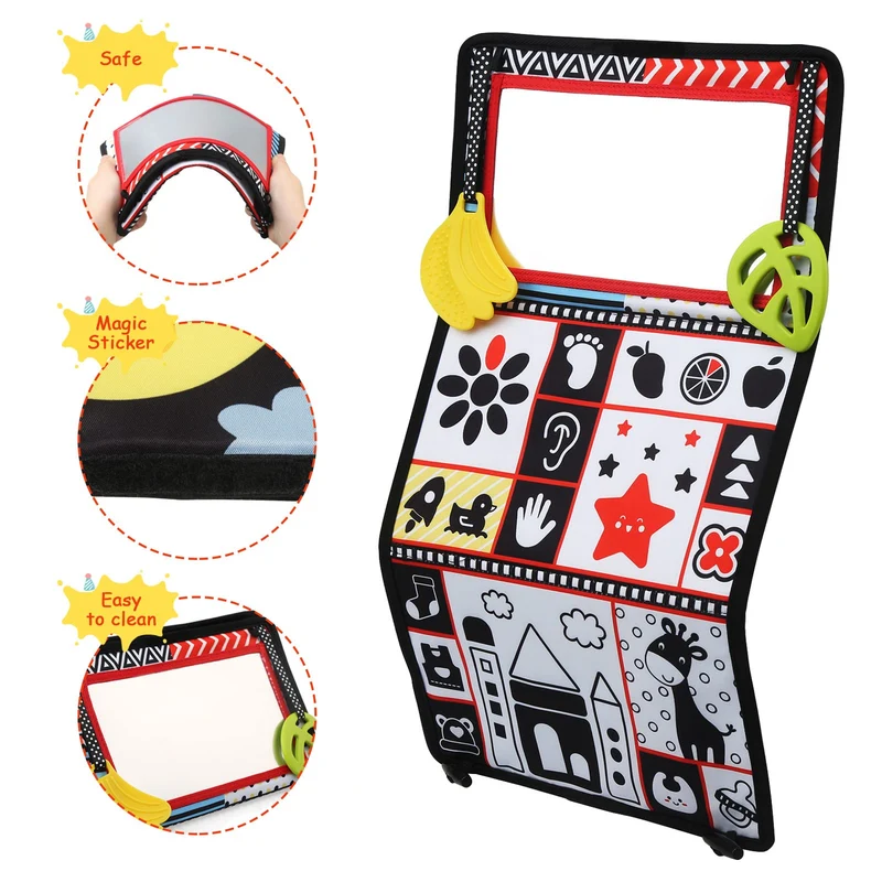 BelleStyle Giochi Montessori Neonato 0 3 6 12 Mesi, Libri di Stoffa con Specchio per Bambini, Sensoriali Morbidi di attività Giocattoli Educativi Interattivo Regali