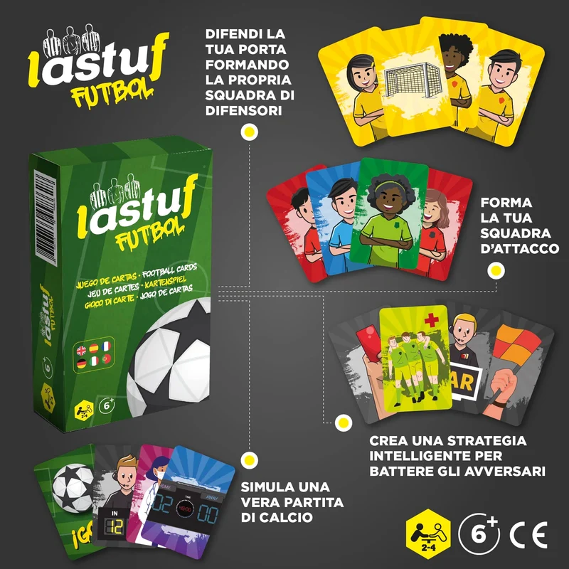 LASTUF Gioco di Calcio per Bambini Gioco di Carte da Tavolo per Famiglie Giochi di Società per Ragazzi e Ragazze - Multilingua con Italiano - 81 carte - Regalo di calcio da 6 anni