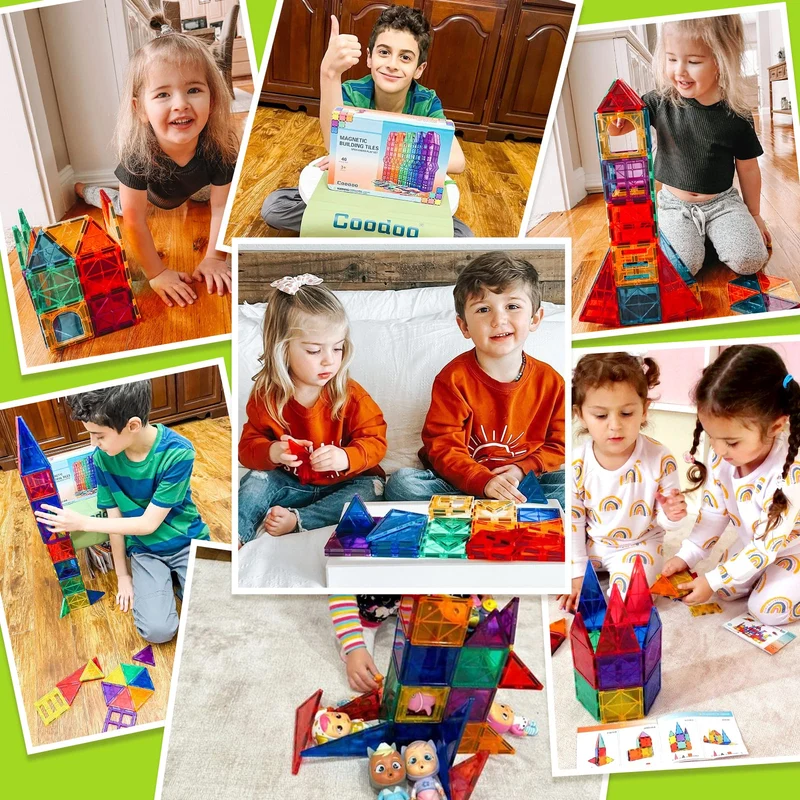 Piastrelle magnetiche Giocattoli per bambini Giocattoli magneti per il bambino Blocchi magnetici Giocattoli da costruzione Giocattoli Montessori per ragazzi e ragazze di 3+ anni