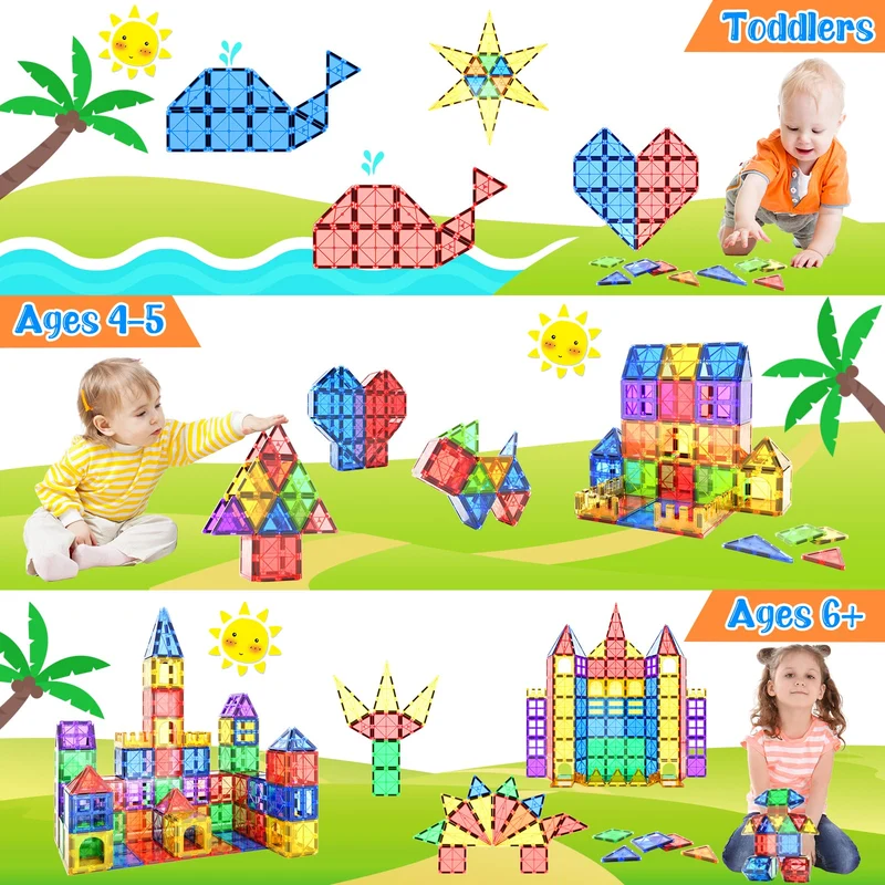 Piastrelle magnetiche Giocattoli per bambini Giocattoli magneti per il bambino Blocchi magnetici Giocattoli da costruzione Giocattoli Montessori per ragazzi e ragazze di 3+ anni