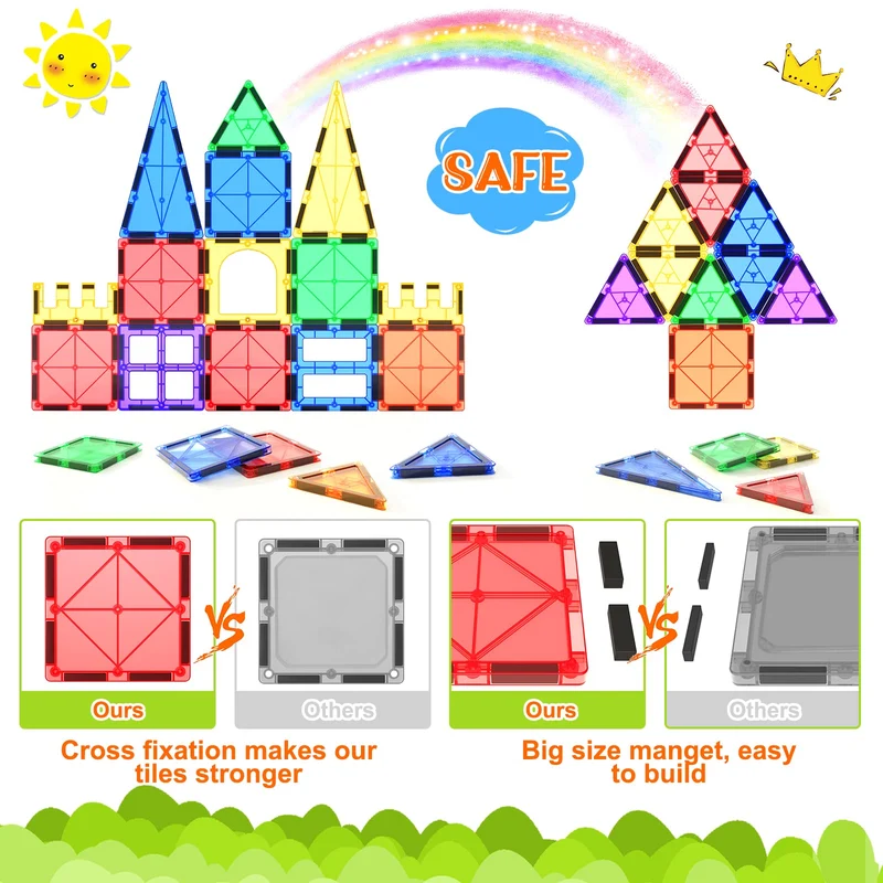 Piastrelle magnetiche Giocattoli per bambini Giocattoli magneti per il bambino Blocchi magnetici Giocattoli da costruzione Giocattoli Montessori per ragazzi e ragazze di 3+ anni