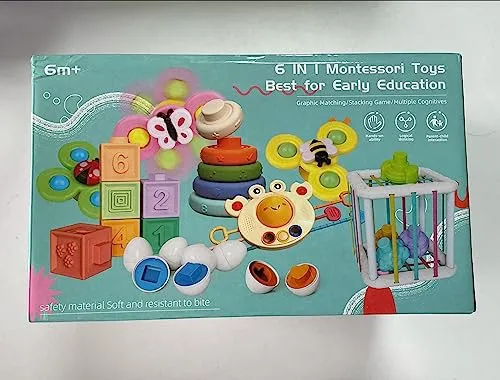 Weilim Giochi per bambini dai 6 ai 12 mesi, giochi Montessori per neonati, giocattoli sensoriali, giocattoli da bagno 6 in 1 con blocchi e anelli impilabili, uova da abbinare