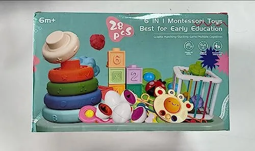 Weilim Giochi per bambini dai 6 ai 12 mesi, giochi Montessori per neonati, giocattoli sensoriali, giocattoli da bagno 6 in 1 con blocchi e anelli impilabili, uova da abbinare