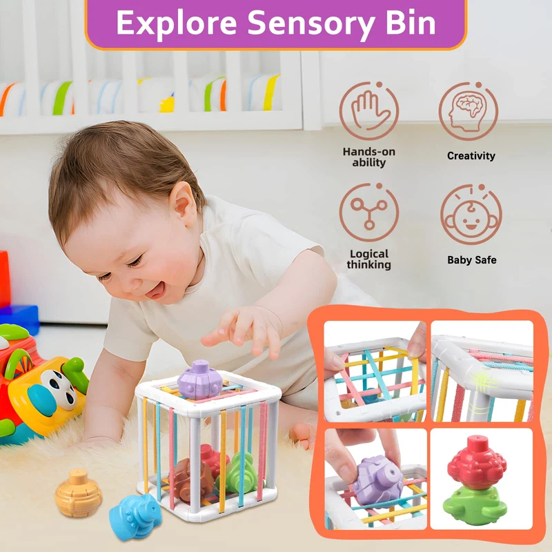 Weilim Giochi per bambini dai 6 ai 12 mesi, giochi Montessori per neonati, giocattoli sensoriali, giocattoli da bagno 6 in 1 con blocchi e anelli impilabili, uova da abbinare