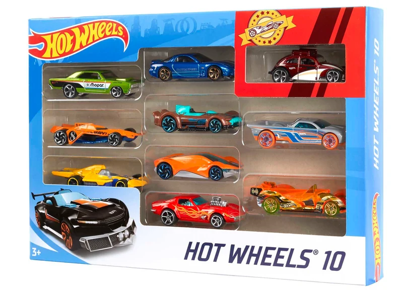 Hot Wheels - Set Macchinine da 10 Veicoli in Scala 1:64, con Decorazioni Mozzafiato, da Collezionare, Single, 54886