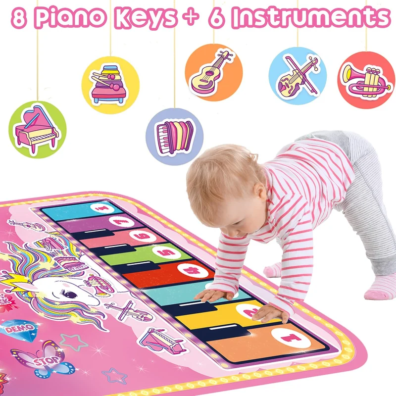 Lobyoh Giocattoli per Bambini di 1 Anno, Tappeto Musicale 2 in 1 con Pianoforte e Tamburo per Bambini, Tappeto Sonoro Regalo Principessa per Ragazze di 1 2 3 4 5 Anni