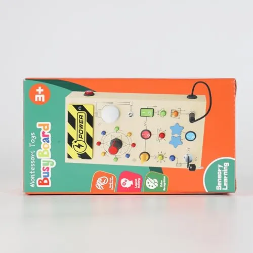 Ophy Giochi Montessori Busy Board 1 Anno, Bambini Giochi in Legno, Montessori Sensoriale con 9 Interruttori 16 Luci a LED, Giochi Educativi Giocattolo per Bambini 2 3 4 Anni