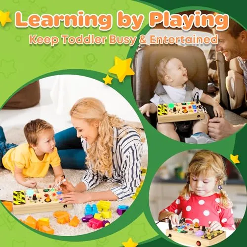 Ophy Giochi Montessori Busy Board 1 Anno, Bambini Giochi in Legno, Montessori Sensoriale con 9 Interruttori 16 Luci a LED, Giochi Educativi Giocattolo per Bambini 2 3 4 Anni