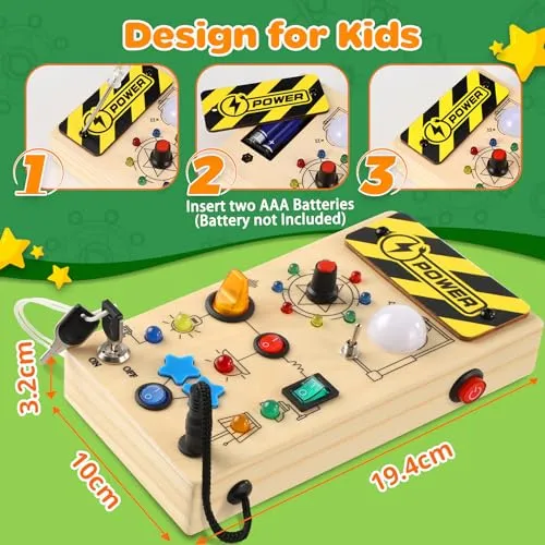 Ophy Giochi Montessori Busy Board 1 Anno, Bambini Giochi in Legno, Montessori Sensoriale con 9 Interruttori 16 Luci a LED, Giochi Educativi Giocattolo per Bambini 2 3 4 Anni