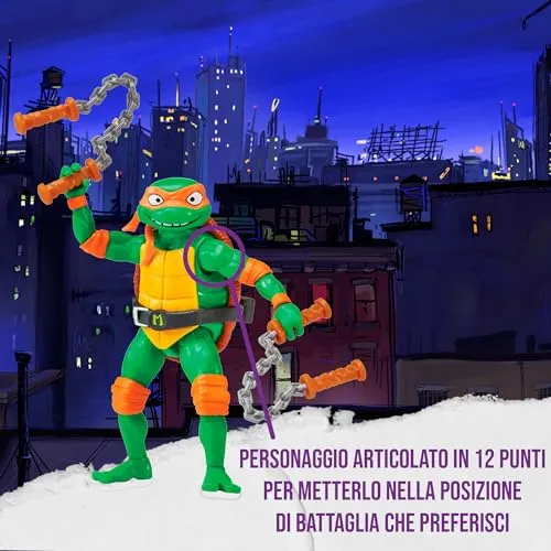 Giochi Preziosi - Michelangelo Tartarughe Ninja Caos Mutante, Michelangelo in versione Action Figure Base Articolata da 12 cm, Personaggio con Armi da Combattimento, Per Bambini dai 4 anni