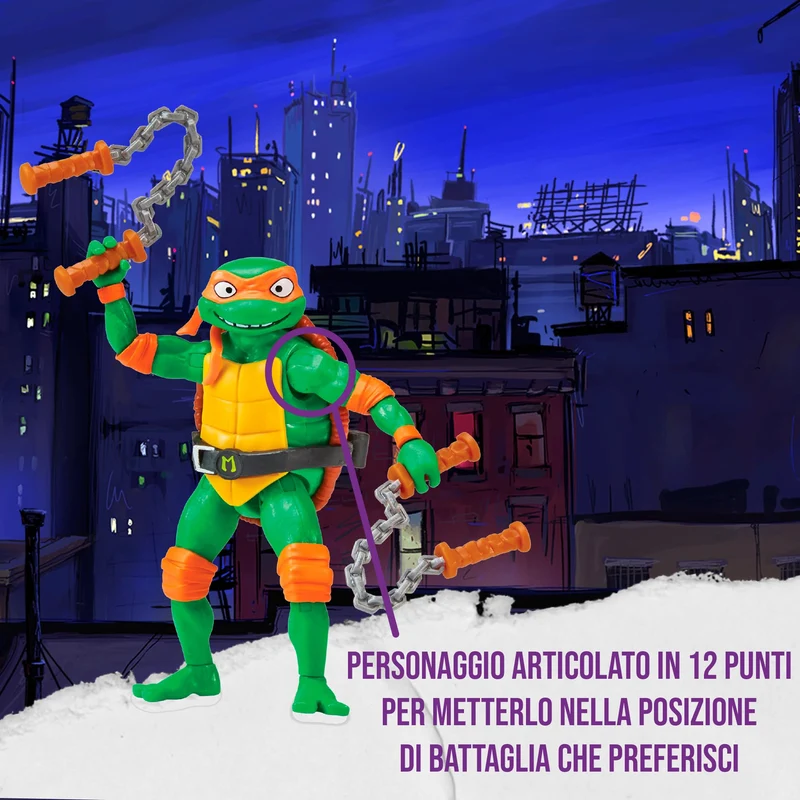 Giochi Preziosi - Michelangelo Tartarughe Ninja Caos Mutante, Michelangelo in versione Action Figure Base Articolata da 12 cm, Personaggio con Armi da Combattimento, Per Bambini dai 4 anni