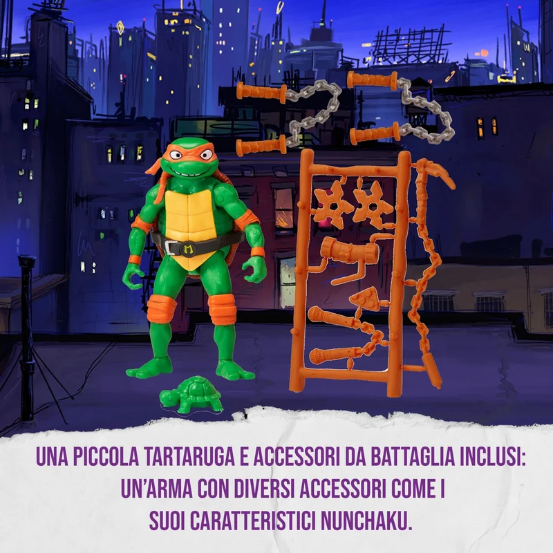 Giochi Preziosi - Michelangelo Tartarughe Ninja Caos Mutante, Michelangelo in versione Action Figure Base Articolata da 12 cm, Personaggio con Armi da Combattimento, Per Bambini dai 4 anni