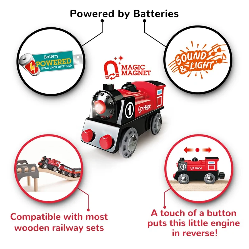 Hape Battery Powered Train Engine No. 1 Red and Black for Ages 3+