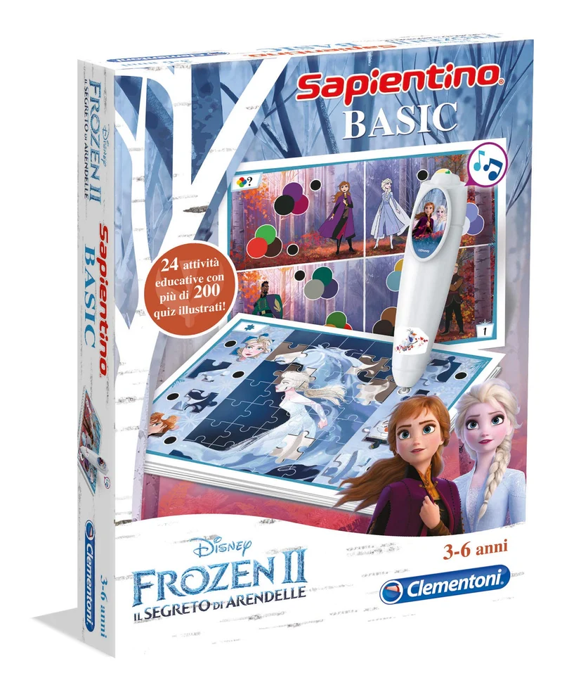 Clementoni Sapientino - Basic Frozen 2, Gioco Educativo Bambini 4-6 Anni, 200+ Quiz Interattivi con Penna Elettronica, Apprendimento di Forme, Colori e Numeri, Made in Italy, Lingua Italiana, 16237