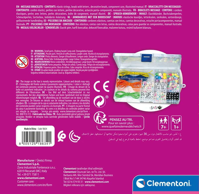 Clementoni Crazy Chic - Message Bracelets, Kit Gioielli Creativi per Bambini 7+ Anni, Braccialetti e Collane Personalizzabili con Lettere e Perline Colorate, Idea Regalo per Bambine, 18634