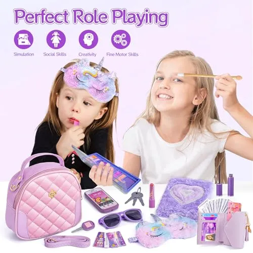 Regalo Bambina Giocattoli, Borsa per Bambina con Accessori - Trucchi Bambina Diario Maschera per Gli Occhi di Unicorno Portafoglio Telefono, Natale Compleanno Giochi Regalo Bambina 3 4 5 6 7 8 Anni