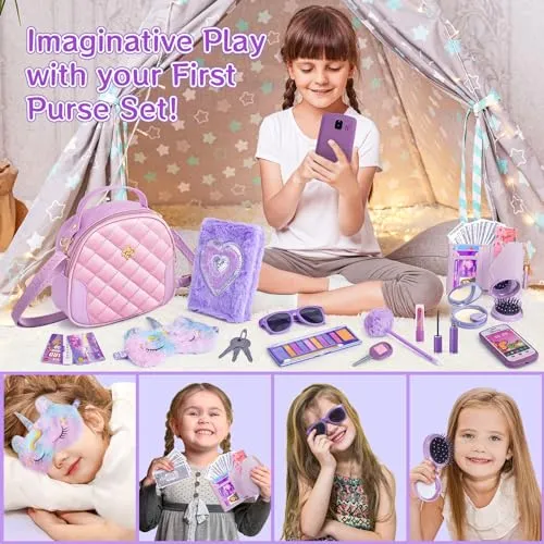 Regalo Bambina Giocattoli, Borsa per Bambina con Accessori - Trucchi Bambina Diario Maschera per Gli Occhi di Unicorno Portafoglio Telefono, Natale Compleanno Giochi Regalo Bambina 3 4 5 6 7 8 Anni