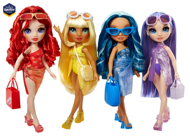 Rainbow High Swim & Style - Violet (viola) - Bambola da 28 cm con confezione scintillante e oltre 10 outfit - Costume da bagno rimovibile, sandali, accessori divertenti - Età 4-12 anni
