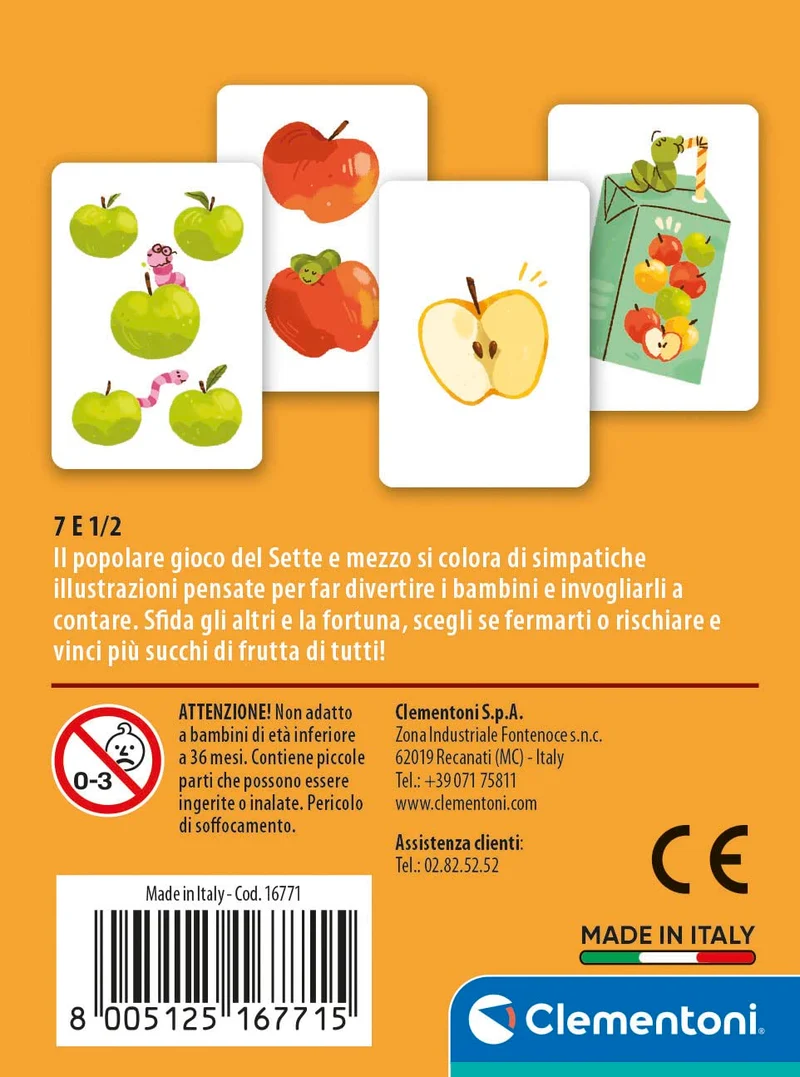 Clementoni - 7 e Mezzo, Mazzo di 50 Carte per Imparare a Contare, Gioco da Viaggio Divertente per Bambini 6+ Anni, 2-5 Giocatori, Idea Regalo, Made in Italy, Lingua Italiana, 16771