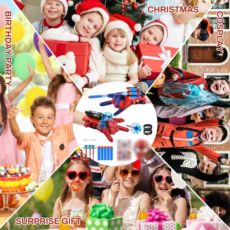 LIVESTN Set di 2 Spiderm Guanti per Bambino, Launcher Glove Guanti Launcher per Giochi con Spiderm Maschera e Spiderm Tatuaggi Spiderm Web Launcher Toy, Giocattolo Educativo per Bambini (D)