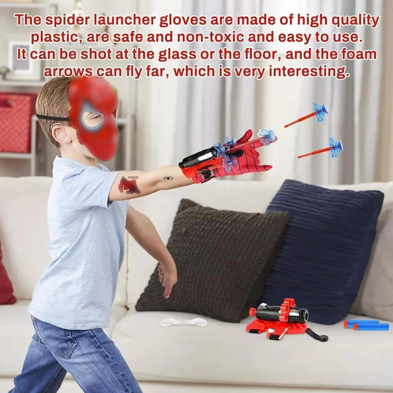 LIVESTN Set di 2 Spiderm Guanti per Bambino, Launcher Glove Guanti Launcher per Giochi con Spiderm Maschera e Spiderm Tatuaggi Spiderm Web Launcher Toy, Giocattolo Educativo per Bambini (D)