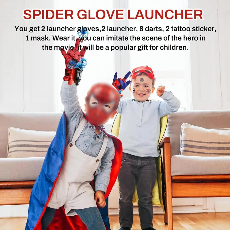LIVESTN Set di 2 Spiderm Guanti per Bambino, Launcher Glove Guanti Launcher per Giochi con Spiderm Maschera e Spiderm Tatuaggi Spiderm Web Launcher Toy, Giocattolo Educativo per Bambini (D)