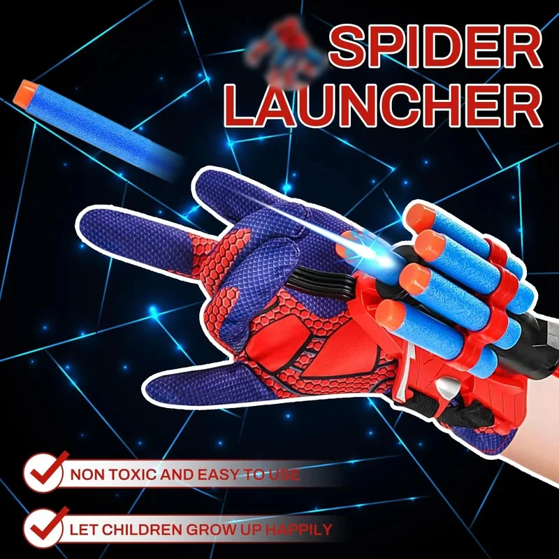 LIVESTN Set di 2 Spiderm Guanti per Bambino, Launcher Glove Guanti Launcher per Giochi con Spiderm Maschera e Spiderm Tatuaggi Spiderm Web Launcher Toy, Giocattolo Educativo per Bambini (D)