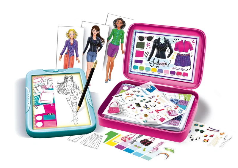 Clementoni Idea - Fashion Designer, Lavagna Luminosa Creativa per Bambine 7+ Anni, Set Abbigliamento con Supporto Pieghevole, Disegni e Modelli Unici, Gioco Creativo, Made in Italy, 18715