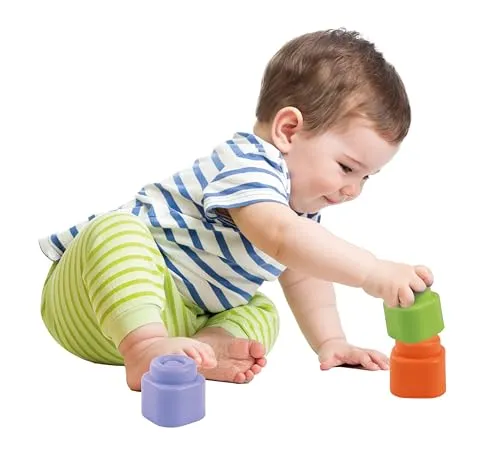 Clementoni - Mattoncini Costruzioni Morbide Soft Clemmy, Set 10 Mattoncini di Gomma Prima Infanzia per Bambini 6 Mesi, Gioco Sensoriale Impilabile e Lavabili, Made In Italy, 17988