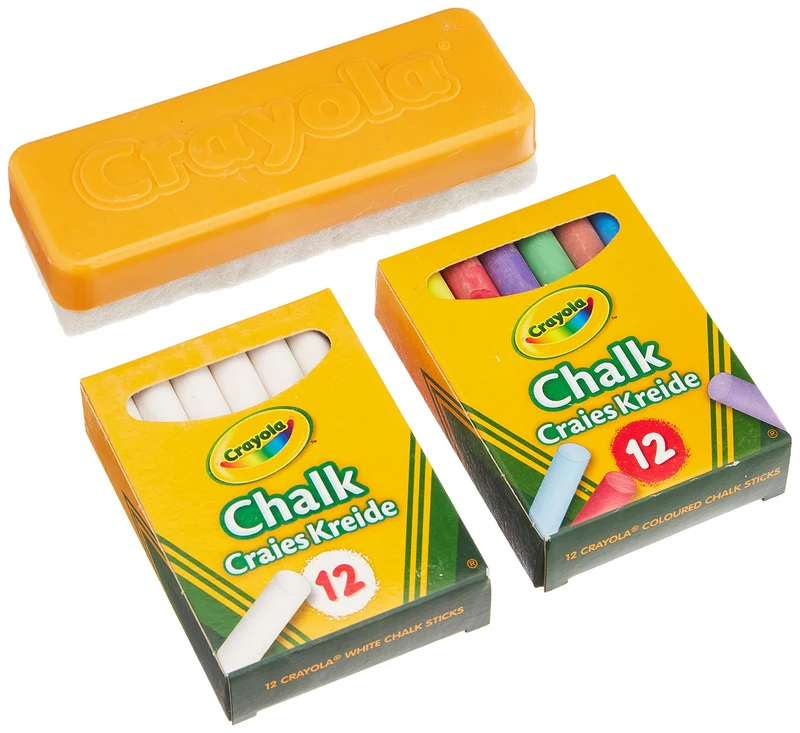 CRAYOLA - Set 24 Gessi Bianchi e Colorati per Lavagna Nera con Cancellino, per Scuola e Casa, 98268