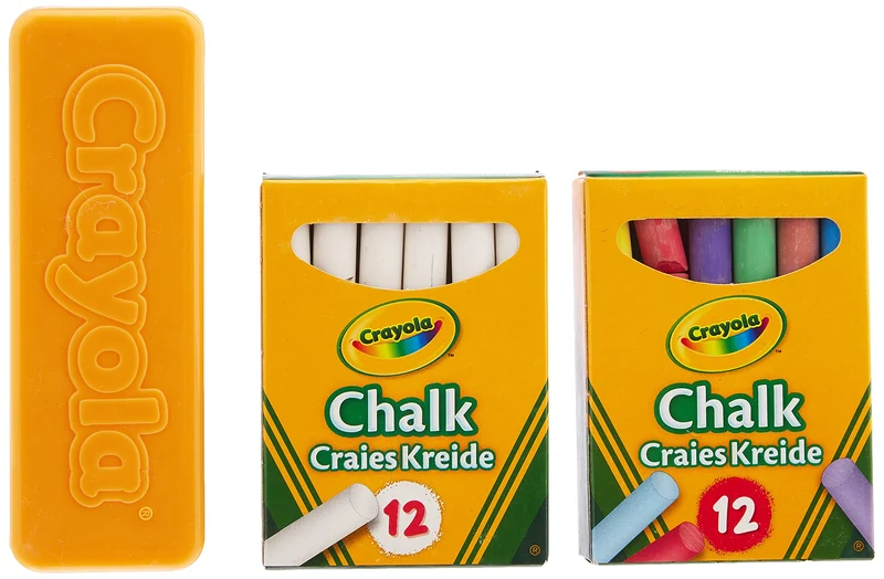 CRAYOLA - Set 24 Gessi Bianchi e Colorati per Lavagna Nera con Cancellino, per Scuola e Casa, 98268