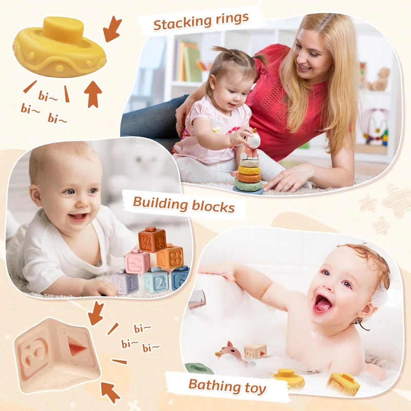 Giochi Montessori 6 Mesi -3 Anni, 4 in 1 Giochi Bambini 1 Anno, Giochi Neonato 6-9 mesi, Sensoriali Giochi Montessori 6-12 Mesi, Giocattolo Impilabile, Giochi Natale Compleanno per Bambini