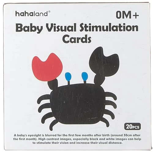 hahaland Carta Stimolazione Sensoriale Visiva, Flash Cards Neonati, Giochi Neonato 0-3-6 Mesi Carta Nero Bianco Alto Contrasto, 20 Pezzi 40 Immagini