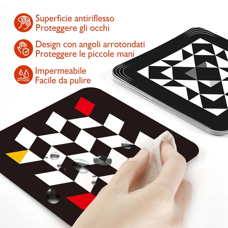 hahaland Carta Stimolazione Sensoriale Visiva, Flash Cards Neonati, Giochi Neonato 0-3-6 Mesi Carta Nero Bianco Alto Contrasto, 20 Pezzi 40 Immagini