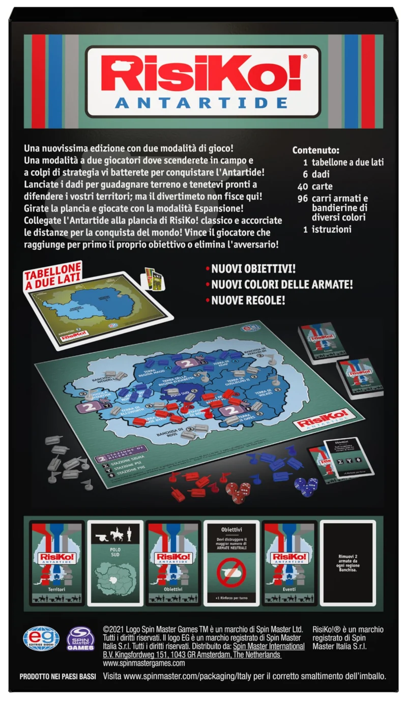 EDITRICE GIOCHI, Risiko! Antartide, Gioco di Strategia, 2 Giochi in Scatola in 1 per Sfide tra Amici e in Famiglia, Giochi da Tavolo per Adulti e Bambini, Espansione di Risiko e Gioco Singolo, 8+ Anni