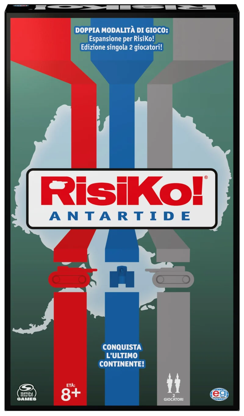 EDITRICE GIOCHI, Risiko! Antartide, Gioco di Strategia, 2 Giochi in Scatola in 1 per Sfide tra Amici e in Famiglia, Giochi da Tavolo per Adulti e Bambini, Espansione di Risiko e Gioco Singolo, 8+ Anni