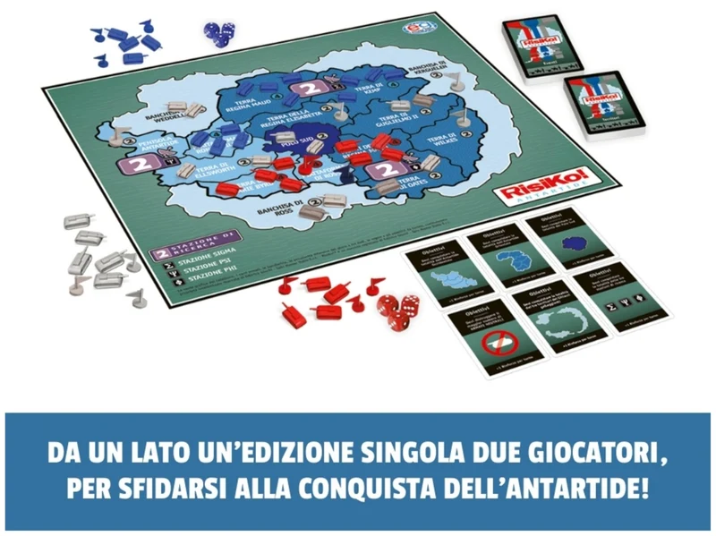 EDITRICE GIOCHI, Risiko! Antartide, Gioco di Strategia, 2 Giochi in Scatola in 1 per Sfide tra Amici e in Famiglia, Giochi da Tavolo per Adulti e Bambini, Espansione di Risiko e Gioco Singolo, 8+ Anni