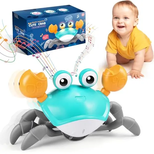 iKidiki Granchio Che Cammina Neonato, Giochi Bambini 1 2 3 4 Anni Granchio Tummy Time Giocattoli Bambino 1 2 3 4 Anni Giochi Neonato 3-6-9 Mesi Regalo Bambino 1 2 3 4 Anni Giochi Educativi 1-4 Anni