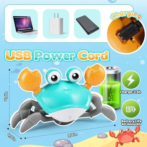 iKidiki Granchio Che Cammina Neonato, Giochi Bambini 1 2 3 4 Anni Granchio Tummy Time Giocattoli Bambino 1 2 3 4 Anni Giochi Neonato 3-6-9 Mesi Regalo Bambino 1 2 3 4 Anni Giochi Educativi 1-4 Anni